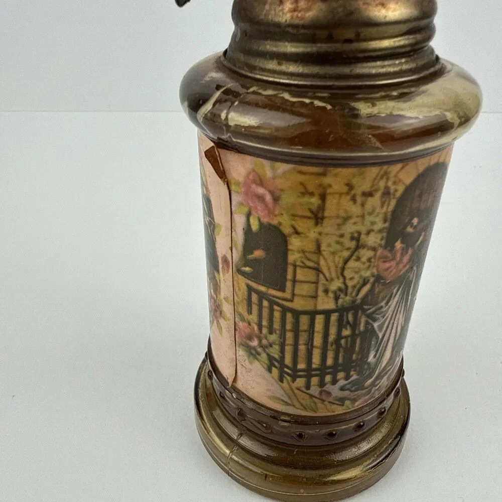 Vintage Oil Lamp Amber Glass Made in Hong Kong Jesus Knocking On The Door 1970s